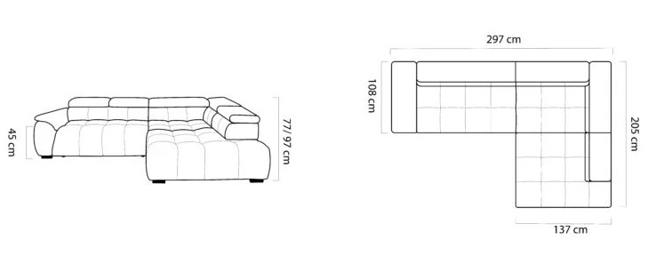 Rohová sedačka MODENA L – rozmery 297 x 205 cm